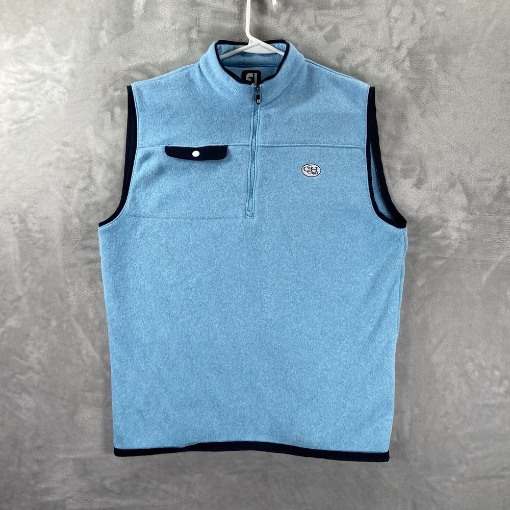 Footjoy Vest men's Medium Quarter 1/4 Zip Fleece Golf Pullover Blue Sleeveless